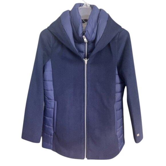 Soia & Kyo Womens Viviana Wool Blend and Quilted Puffer Hooded Coat in Lapis Lrg - Picture 6 of 16
